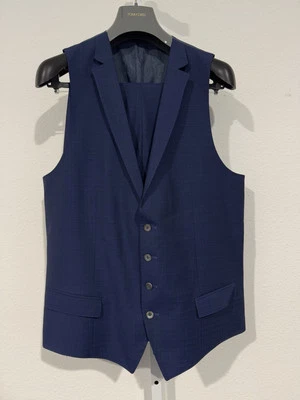 Hugo Boss Hombre 44L Azul Calce Ajustado Lana Tejido Tic 4 Botones Traje Chaleco + Pantalones Foto 1 de 4