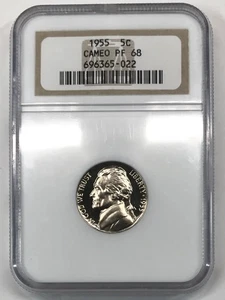 1955 Proof Jefferson Nickel NGC PF-68 CAMEO - Picture 1 of 3