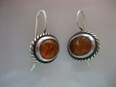 STERLING SILVER 925 HONEY AMBER HOOK EARRINGS - Image 1 of 4