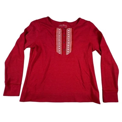 Camisa Henley Eddie Bauer Roja Exterior Mujer XL Bordada Botón Delantero Vietnam Foto 1 de 4