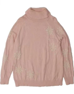 EDDIE BAUER Womens Roll Neck Jumper Sweater UK 18 XL Pink Floral Cotton BE04 - Picture 1 of 3