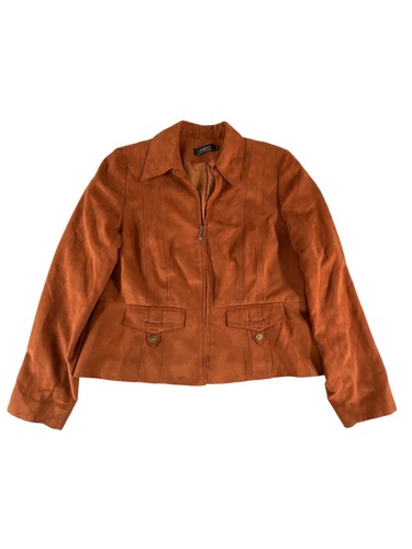 VETEMENTS Giacca tribale donna 12 arancione ruggine ecopelle scamosciata zip davanti bottoni tasca cappotto autunno