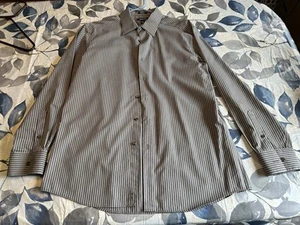 Men’s Claiborne Gray Striped Long Sleeve Dress Shirt Size 16 1/2, 34/35 - Picture 1 of 8