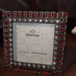 Sunflower Designs 5”x5” Red And Pink Jeweled Metal Frame!  Stunning Eclectic - Picture 1 of 4