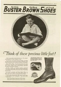 1919 BUSTER BROWN Children's Shoes High top Boy reading book Vintage Print Ad - Picture 1 of 1