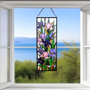 Tiffany Style Floral Stained Glass Handcrafted Window Panel Suncatcher 31x11in - Picture 1 of 2