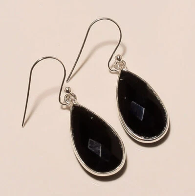 Increíble Ónice Negro Gema 925 Plata de Ley Hecho a Mano Pendientes S-43 - Imagen 1 de 4