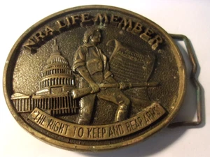 Vintage Solid Brass NRA Life Member THE RIGHT TO KEEP AND BEAR ARMS Belt Buckle - Picture 1 of 3