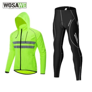 WOSAWE Hombres Ciclismo A Prueba de Viento Chaqueta con Capucha Pantalones Conjuntos Repelente al Agua Transpirable - Imagen 1 de 14