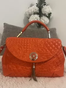 Versace Barocco Quilted Nappa Altea Vanitas Satchel Orange AUTHENTIC - Picture 1 of 24