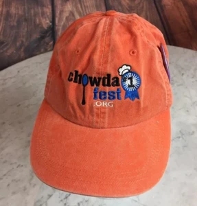 ChowdaFest.org Orange Cotton Mens Baseball Cap Strapback Hat Feel'n Soupah Pin - Picture 1 of 6