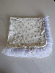 First Impressions-White Purple Butterfly w/ Tulle and Bow -Baby Girl Blanket - Picture 1 of 3