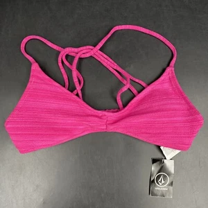 Volcom Fiesta Oink Striped Halter Bra Bikini Swimsuit Top Small Beach Retro Mesh - Picture 1 of 6