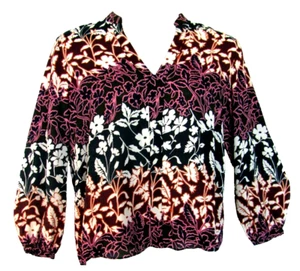 Blusa para mujer Rachel Roy púrpura azul marino multicolor floral grande manga larga cuello en V - Imagen 1 de 11