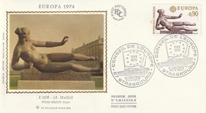 Briefumschlag 1. Tag Europa Maillol Skulptur 1974 Seide FDC 1 - Bild 1 von 2