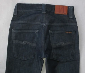 Nudie Thin Finn Mid-Rise Skinny Jeans Women Sz 26 Dark Blue w Stretch Distressed - Picture 1 of 12