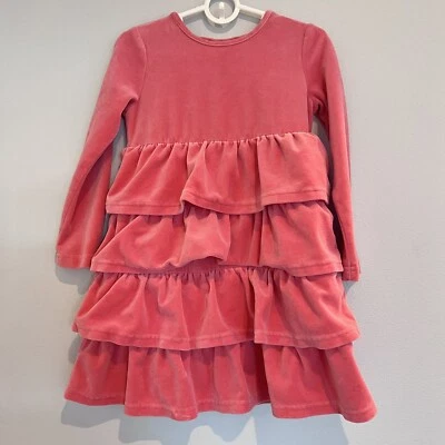 Hanna Andersson Girls Dress Velour Ruffled Tiered Sz 120 6 7 Winter Imagine Pink - Изображение 1 из 4