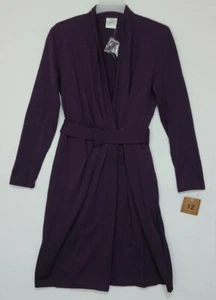 Vintage Laura Ashley Purple Wool Belted Faux Wrap Dress Pleated Size 12 NWT (ZT) - Picture 1 of 7