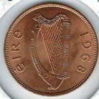 1968 Ireland Uncirculated One Penny Coin with Harp, Hen and Chicks!