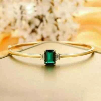 Brazalete Brazalete Chapado en Oro Amarillo 14K Corte Esmeralda 2Ct Creado en Laboratorio Esmeralda Verde Foto 1 de 4