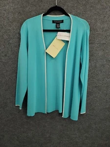 Dialogue Crepe Knit Cardigan Womens Small Open Front Lightweight Teal Blue NWT - Picture 1 of 13