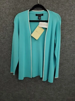 Cárdigan de punto crepé Dialogue para mujer pequeño frente abierto ligero azul azulado nuevo con etiquetas Foto 1 de 4