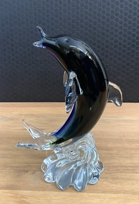 Glasfigur Delfin Fisch Skulptur Dekofigur Delphin Glaskunst Buntglas Statue Deko - Bild 1 von 4