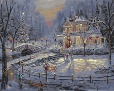 Winter Christmas River View Paint By Numbers Kit DIY Number Canvas Painting Oil