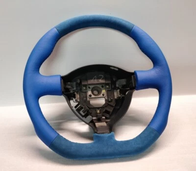 VOLANTE HONDA CIVIC MK7 PLANO PERSONALIZADO CUERO AZUL + ALCANTARA 2001-2005 Foto 1 de 4
