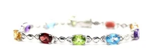Multi Stone Designer Bracelet 925 Sterling Silver Handmade Bracelet Gift For Her - Picture 1 of 5