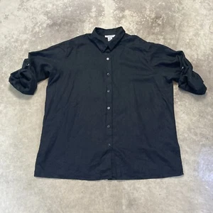Sutton Studio Shirt Womens 1X Black Linen Roll Tab Button Down Collared - Picture 1 of 8