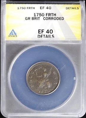 1750 Great Britain George II Copper Farthing ANACS XF 40 Details - Image 1 of 2