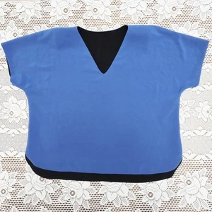 Vintage Mack and Mack Plus Top Layered V-neck Blouse 1X Blue Black Made In USA - Picture 1 of 8