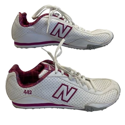 Zapatillas deportivas New Balance 442 para mujer 8 blancas de cuero púrpura con cordones Foto 1 de 4