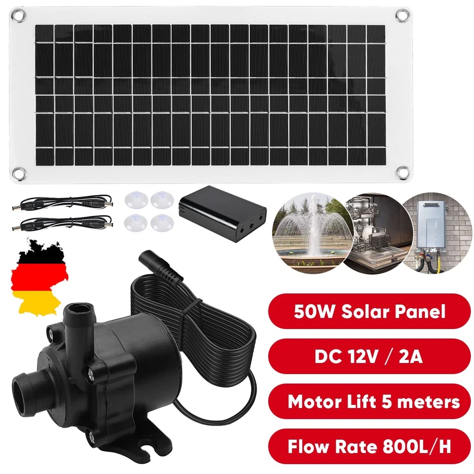 800L/H Solar Teichpumpe Solarpumpe Gartenteich Pumpenset Springbrunnen Teich 50W - Bild 1 von 4