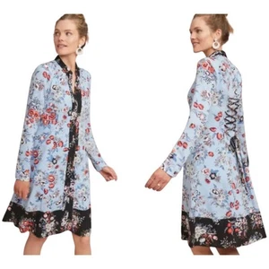 Maeve Anthropologie Leyster Shirt Dress Size 6 Blue Floral Back Tie Button Front - Picture 1 of 14