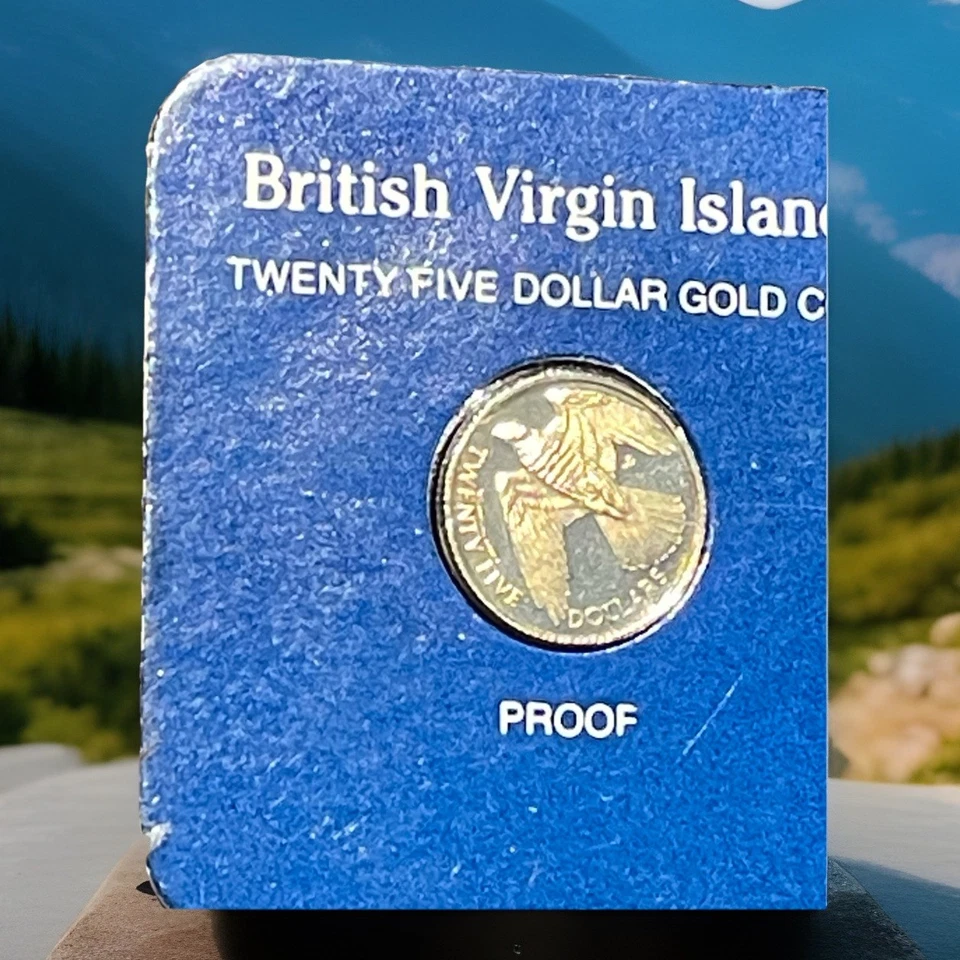 1983 Br. Moneda de $25 de oro a prueba de las Islas Vírgenes🌟🌟 Halcón Merlín BAJA de colección sellada Foto 1 de 4