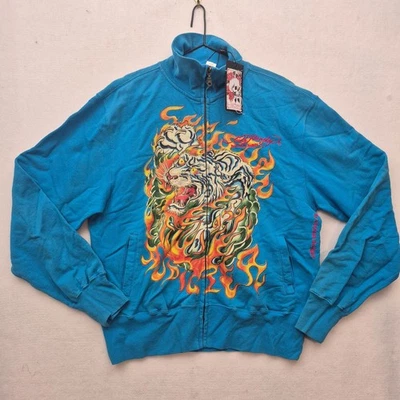Куртка мужская Ed Hardy от Christian Audigier размер XL синяя с графикой карманы на молнии - Изображение 1 из 4