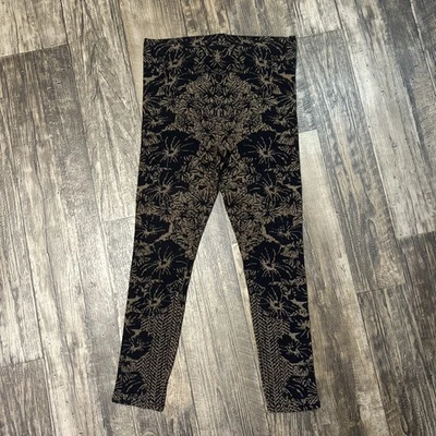 Free People Leggings Negros Tejidos Dorado Grande Floral Mujer’s Pantalones Maximalista Gótico Foto 1 de 4