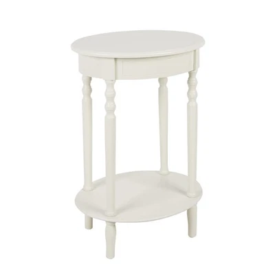 Mesa de madera ovalada Simplify con estante, 27" x 19,5" x 15,5", blanca antigua Foto 1 de 4