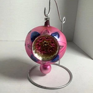 Vintage deutsches Quecksilber Glas ROSA eingerückt WEIHNACHTSSCHMUCK MATTIERTE GLÜHBIRNE - Bild 1 von 4
