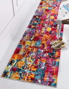 Unique Loom Lyon Collection Bright Modern 2 ft 7 in x 10 ft, Multi/Blue - Picture 1 of 9