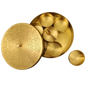 Brass Spice Box Indian Set For Kitchen With Spoon|Brass Masala Box|Masala Dan... - Picture 1 of 6