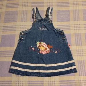Vintage Strawberry Shortcake Denim Overall Dress 4T Rare Girls Sweet Berry Wear - Picture 1 of 8