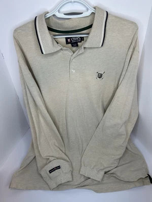 Vintage Chaps x Ralph Lauren XL Quarter Button Collared Sweater Tan w B/W Accent - Image 1 of 4