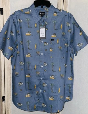 NEW Matix Medium Blue Beach Print Short Sleeve Button Up Shirt 100% Cotton NWT - Image 1 of 4