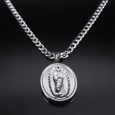 Collana Uomo 3D Vergine Maria Ciondolo Gioielli Regalo Acciaio Inox - Immagine 1 di 4