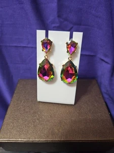 Mehrfarbige Glas Kristall Strass Träne Ohrhänger - Bild 1 von 2