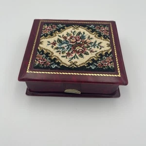 Tapiz Floral Rojo Vinilo Vintage Joyero Cierre a Presión Espejo Viaje - Imagen 1 de 10