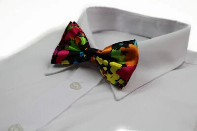 Mens Rainbow Splash Colourful Bow Tie Silk Pre-Tied Bowtie Wedding Party - image 1 of 2